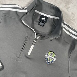 Adidas Seattle Sounders FC MLS Soccer Fleece 1/4 Zip‎ Pullover Mens L Gray